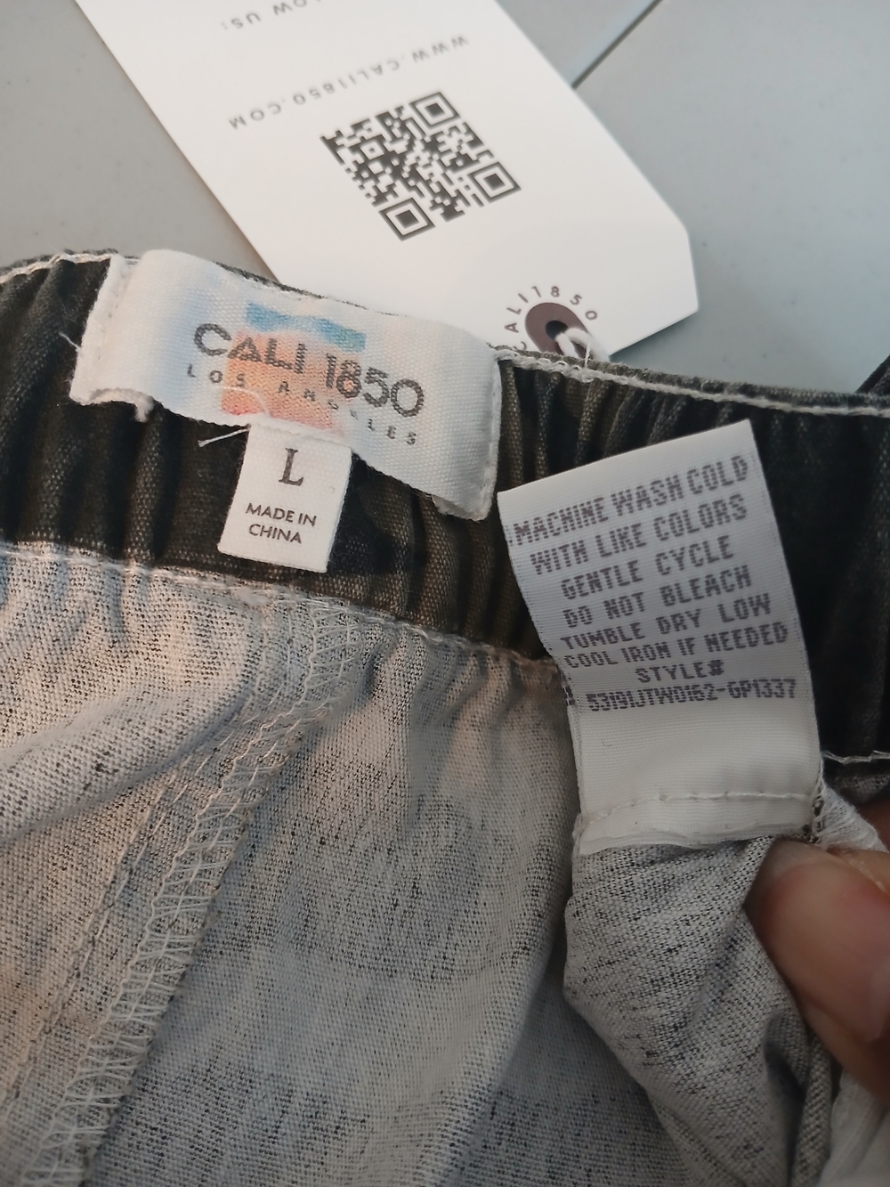 Olive Green & Tan Camo Wide Leg Elastic Waist Cargo Pants L New! - Picture 10 of 10